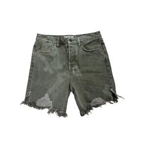 Free People We The Free Olive Green High Waisted Distressed Shorts - Size 28